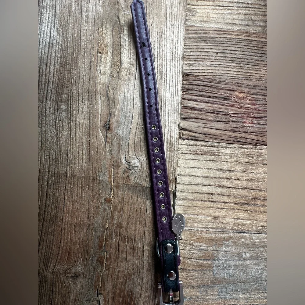 Black Leather Dog Collar with Purple Rhinestones